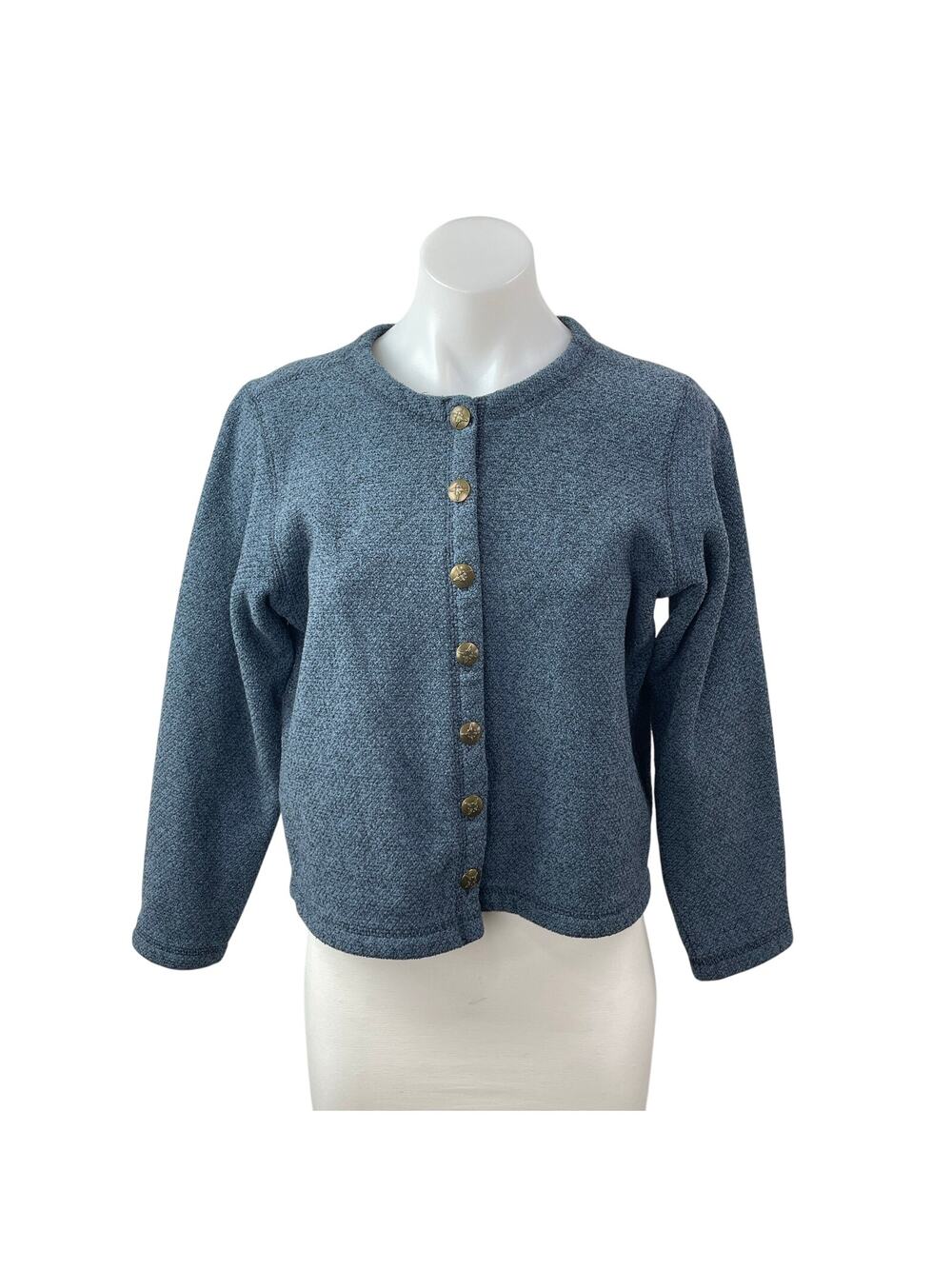 L.L. Bean Women's Blue Sherpa Lined Long Sleeve Button Up Cardigan Sweater Top M